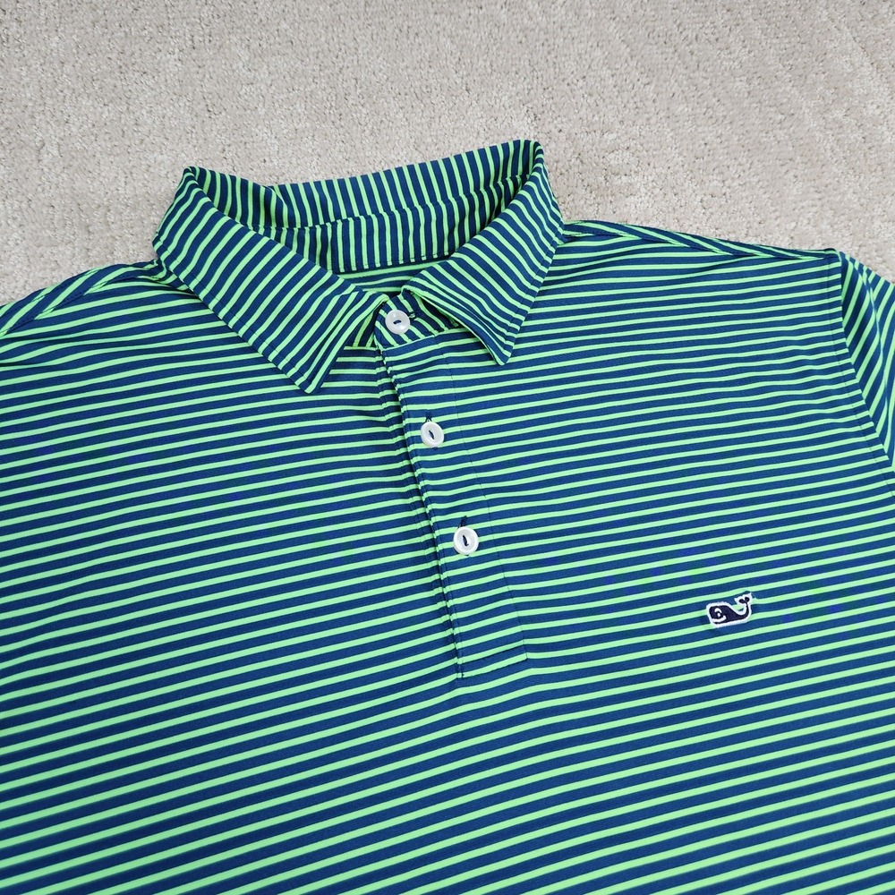 Vineyard Vines Shirt Men Medium On The Go Sankaty Polo Performance Striped Green